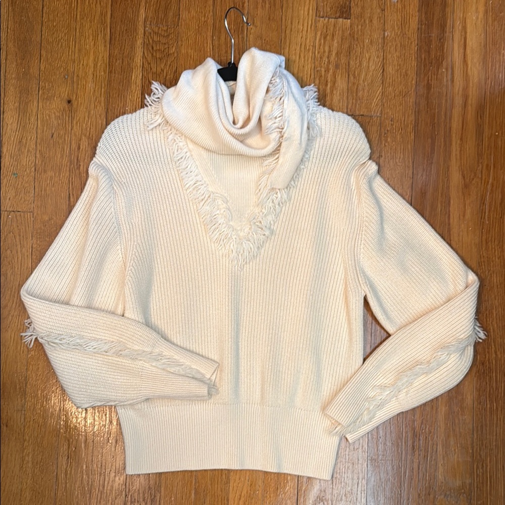 Kenzo Cream Wool Blend Sweater with Fringes